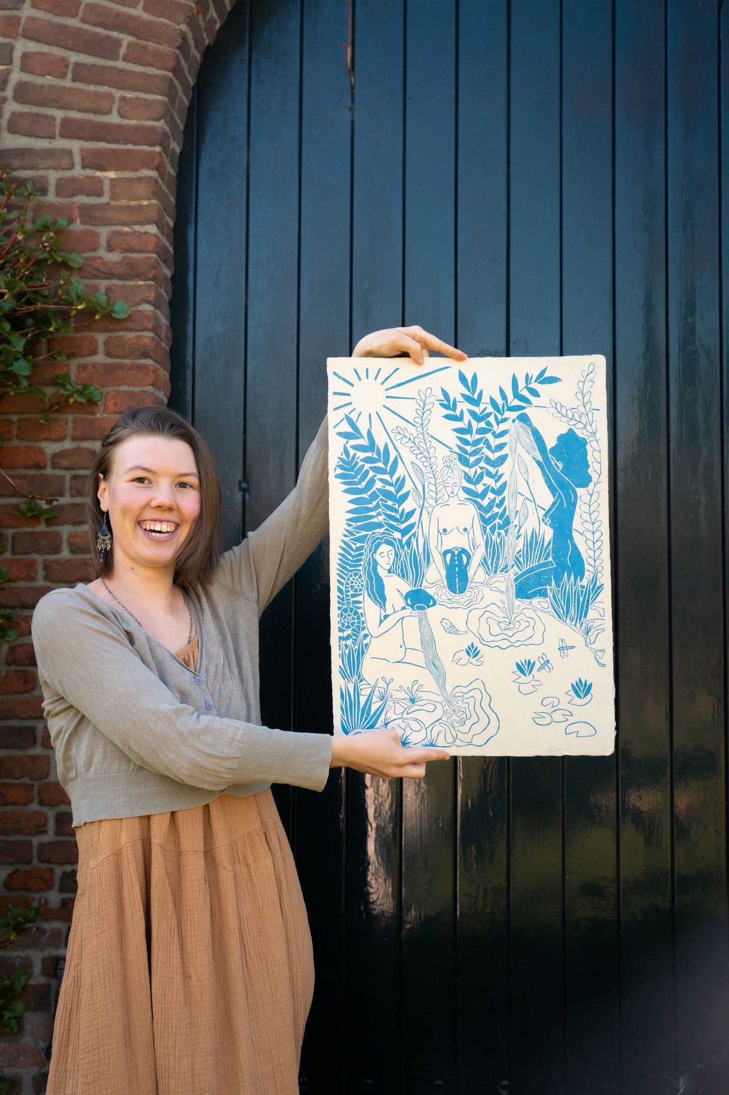Vrouwencirkel kunst, Vrouwen kunst, Vrouwen print, Women's circle art, Maidens of the Spring, linosnede