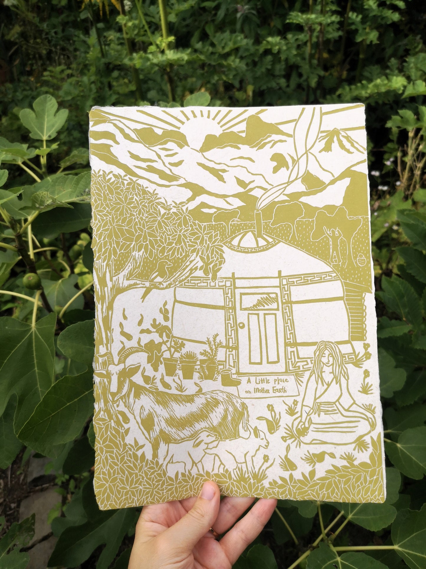 Yurt kunst, ger kunst, tiny house kunst, tinyhouse art, yurt art, simple life art, a little place on mother earth, yurt print, linoleum print, linocut art