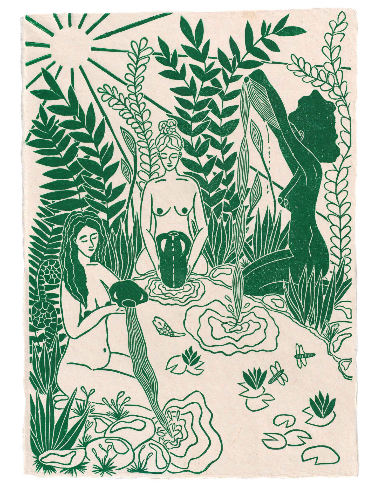 Vrouwencirkel kunst, Vrouwen kunst, Vrouwen print, Women's circle art, Maidens of the Spring, linosnede