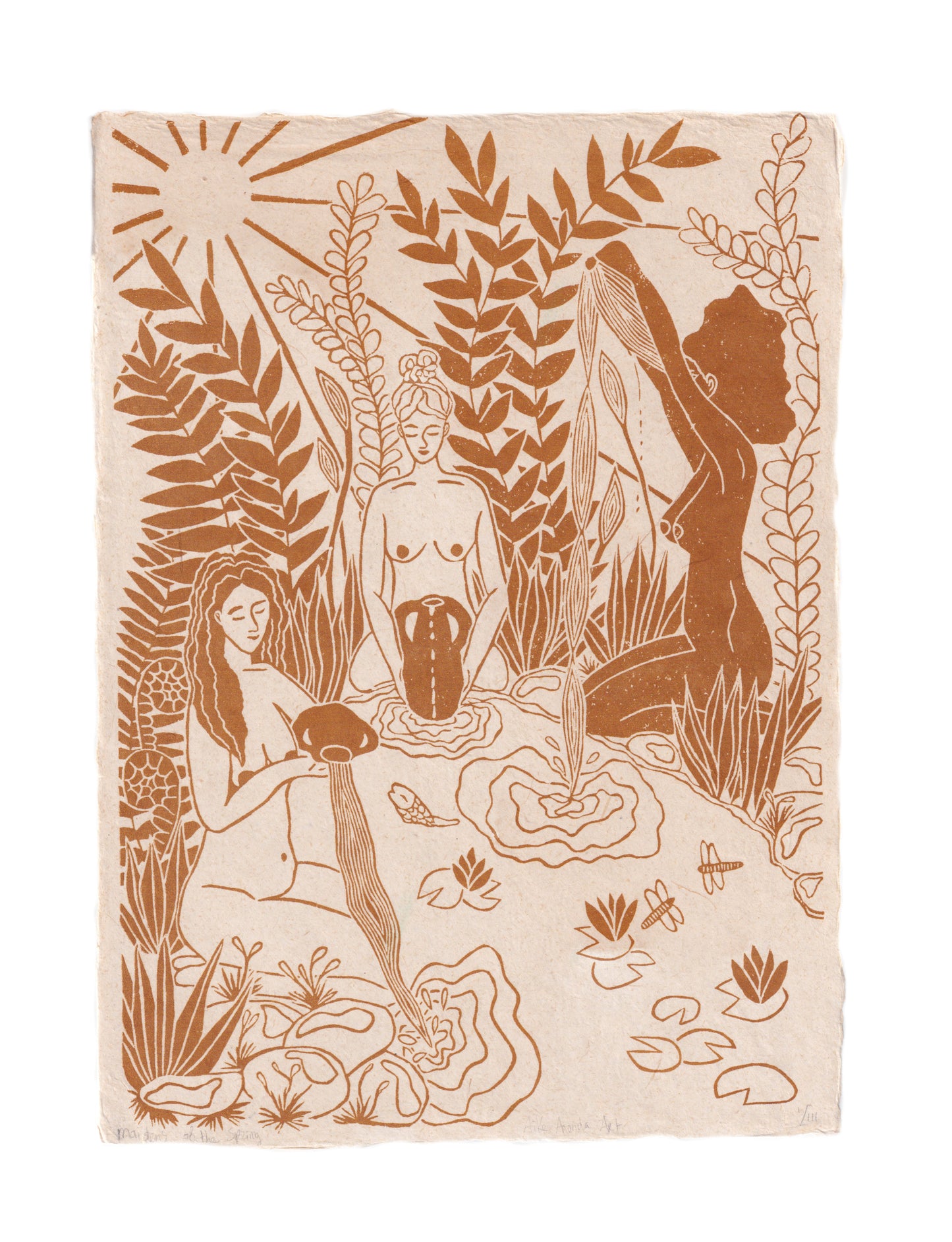 Vrouwencirkel kunst, Vrouwen kunst, Vrouwen print, Women's circle art, Maidens of the Spring, linosnede