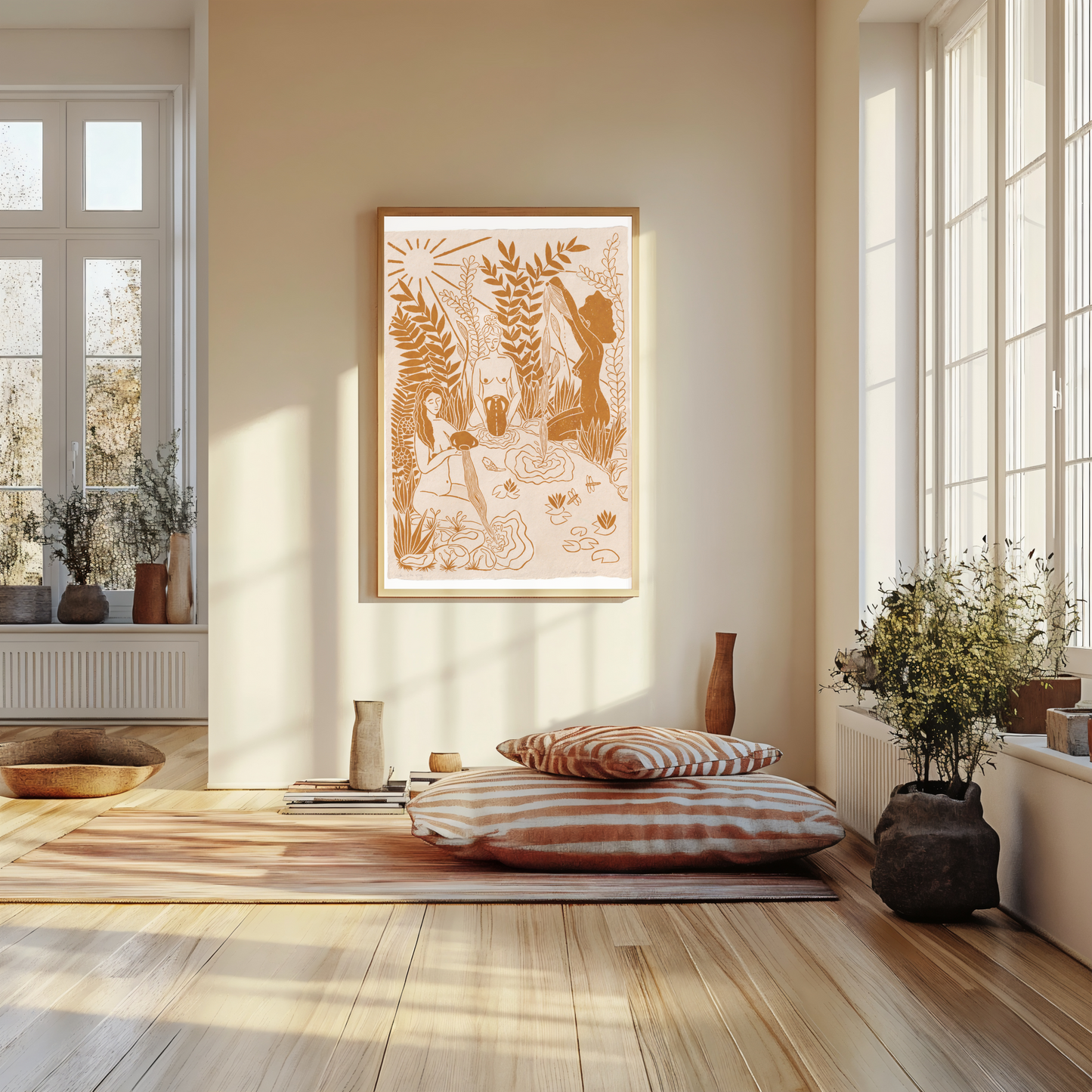 Vrouwencirkel kunst, Vrouwen kunst, Vrouwen print, Women's circle art, Maidens of the Spring, linosnede