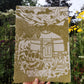 Yurt kunst, ger kunst, tiny house kunst, tinyhouse art, yurt art, simple life art, a little place on mother earth, yurt print, linoleum print, linocut art