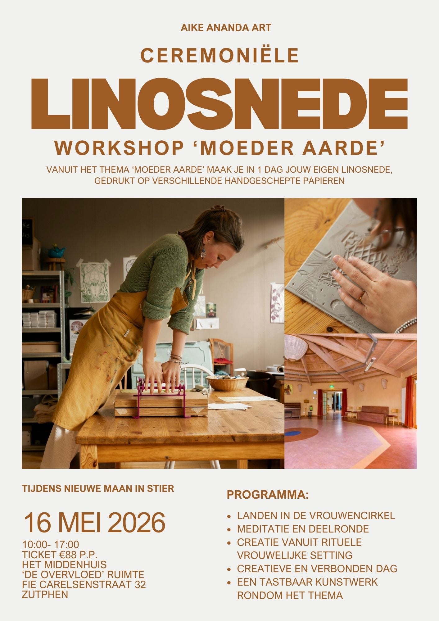Linosnede workshop Zutphen Arnhem Gelderland Apeldoorn Deventer Utrecht Drenthe Zwolle Nijmegen Zeist Amsterdam Rotterdam Den Haag Groningen Breda Aike Ananda Art