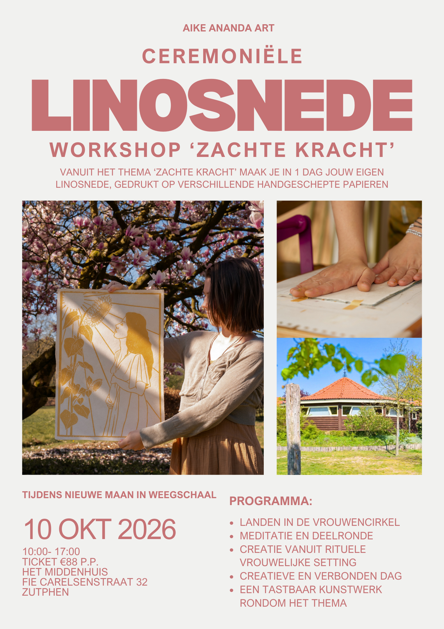 Linosnede workshop Zutphen Arnhem Gelderland Apeldoorn Deventer Utrecht Drenthe Zwolle Nijmegen Zeist Amsterdam Rotterdam Den Haag Groningen Breda Aike Ananda Art