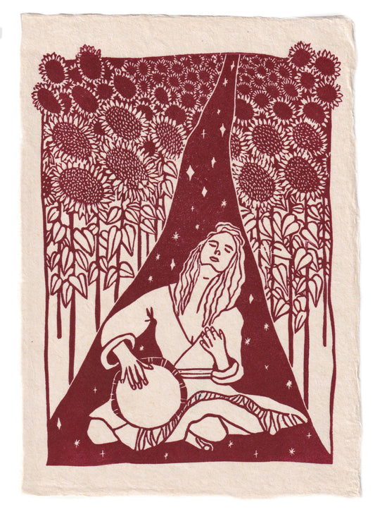 Mantra zingen kunst, singing art, drumming art, drum art, sunflower art, zonnebloemen kunst, spirituele kunst.